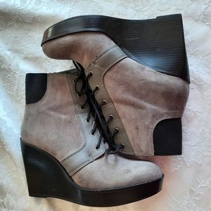 Zara Trafaluc Suede Wedge Ankle Boots